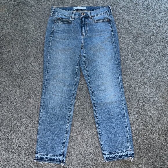 AYR THE BEACH BUM BLUE DEMIM JEAN HIGH WAIST STRAIGHT LEG DECONSTRUCTED HEM - 26 - Picture 1 of 13